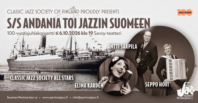 Jazz Suomi 100 -juhlavuoden konsertti Savoy-teatterissa 6.10.2026